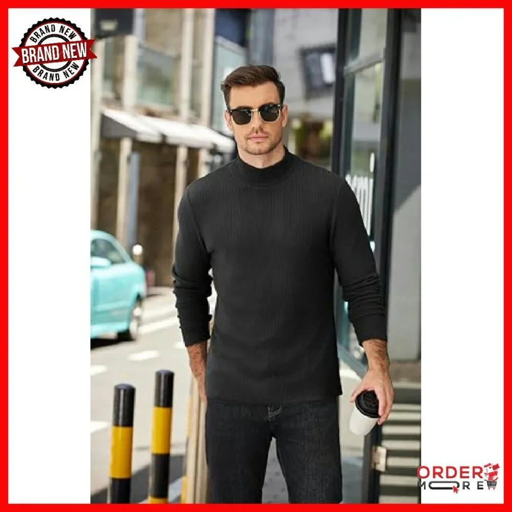 Men's Mock Turtleneck Thermal Sweater Long Sleeve Ribbed Pullover
